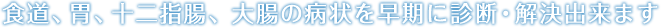 食道、胃、十二指腸、大腸の病状を早期に診断・解決出来ます